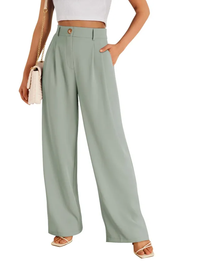 Women's Pocket High Waist Straight All matching Casual Zipper Olive - Shop at LoveMi