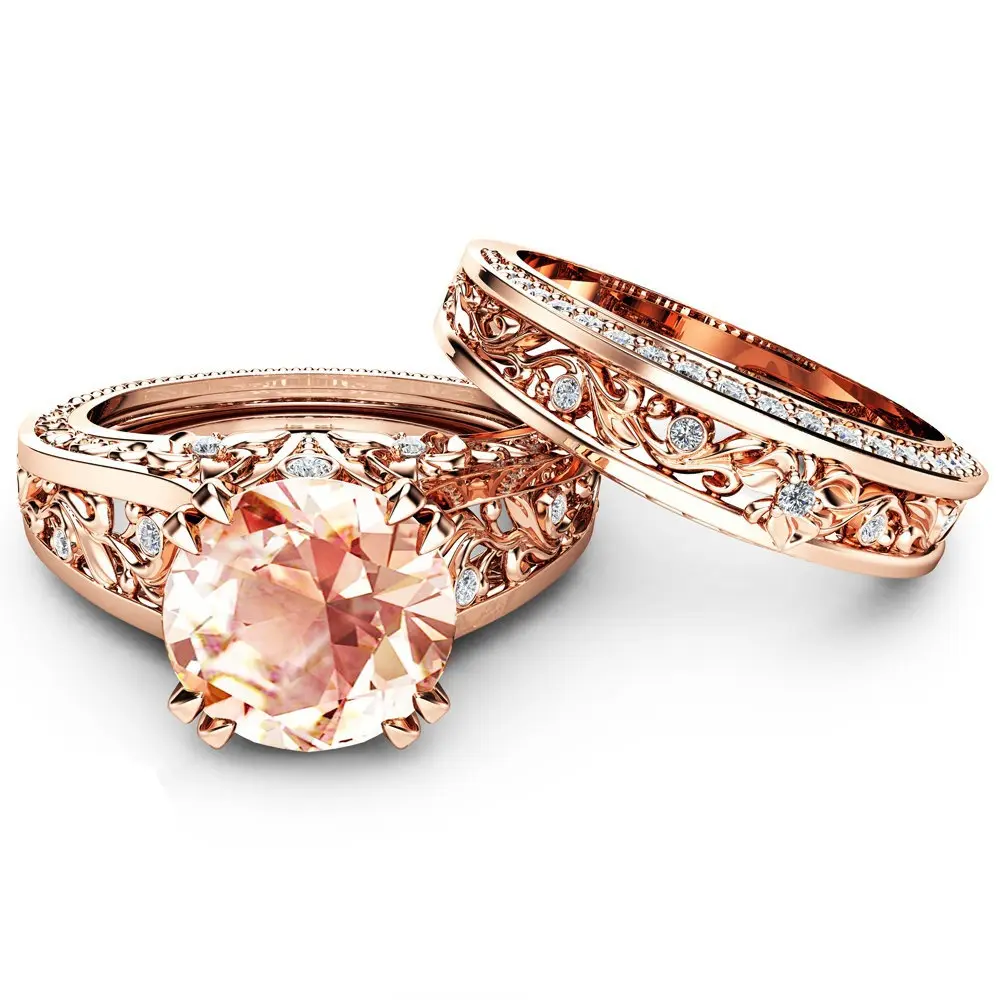 14K Rose Gold Plated Champagne Gemstone Engagement