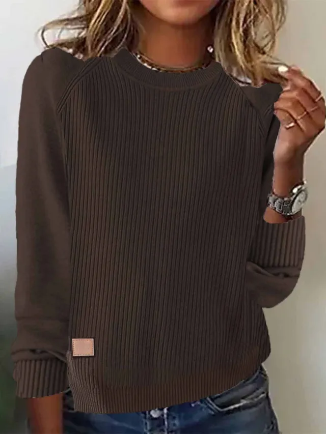 Independent Station Round Neck Long Sleeve Sweater Brown - Shop at LoveMi