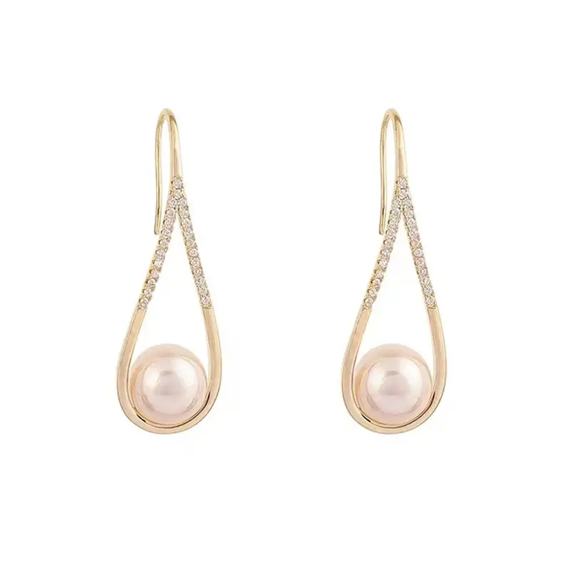 Real Gold Plating Rhinestone Pearl Ear Hook Fashion