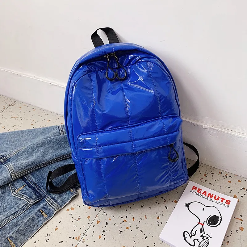 Backpack Women's Down High School And College Student Schoolbag Fashion Casual Big Travel Bag - Blue