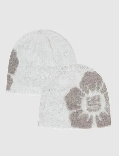 European And American Flowers Warm Knitted Hat Autumn And Winter Jacquard Sleeve Cap White - Shop at LoveMi