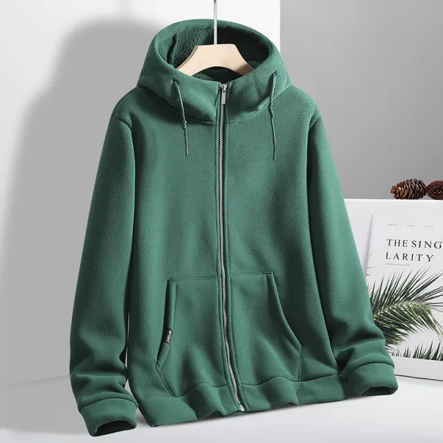 Velvet Padded Thickened Sweater Couple's Fleece Sweater Cardigan Hoodie Tan - Shop at LoveMi