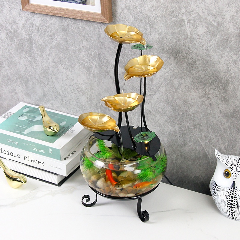 Desktop Home Glass Fish Tank Fortune Flowing Water