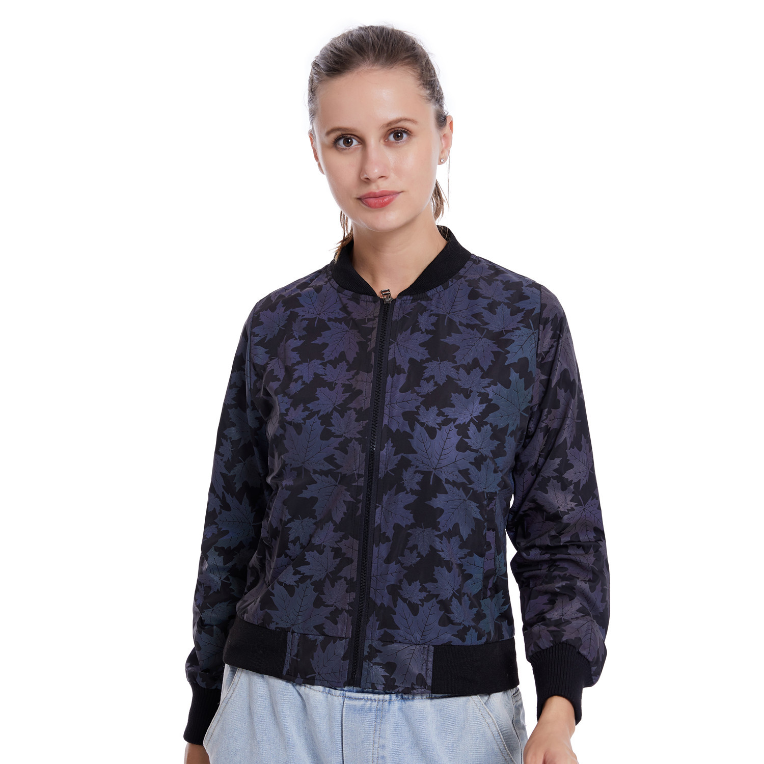 Maple Leaf Reflective Jacket Women's Short Coat Loose Printed Top - Image 5