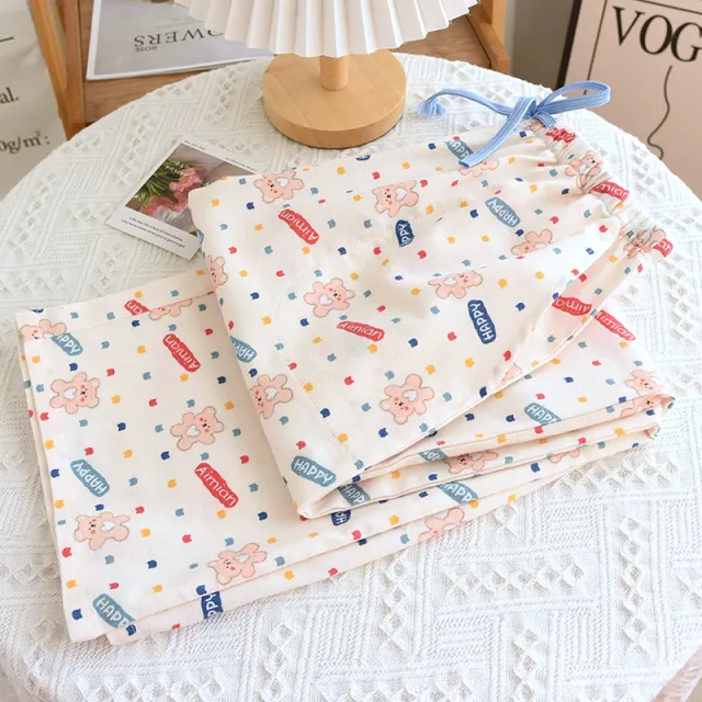 Brushed Flannel Loose Pure Cotton Cartoon Printed Pajama Pants For Women Letter Bear L - Shop at LoveMi