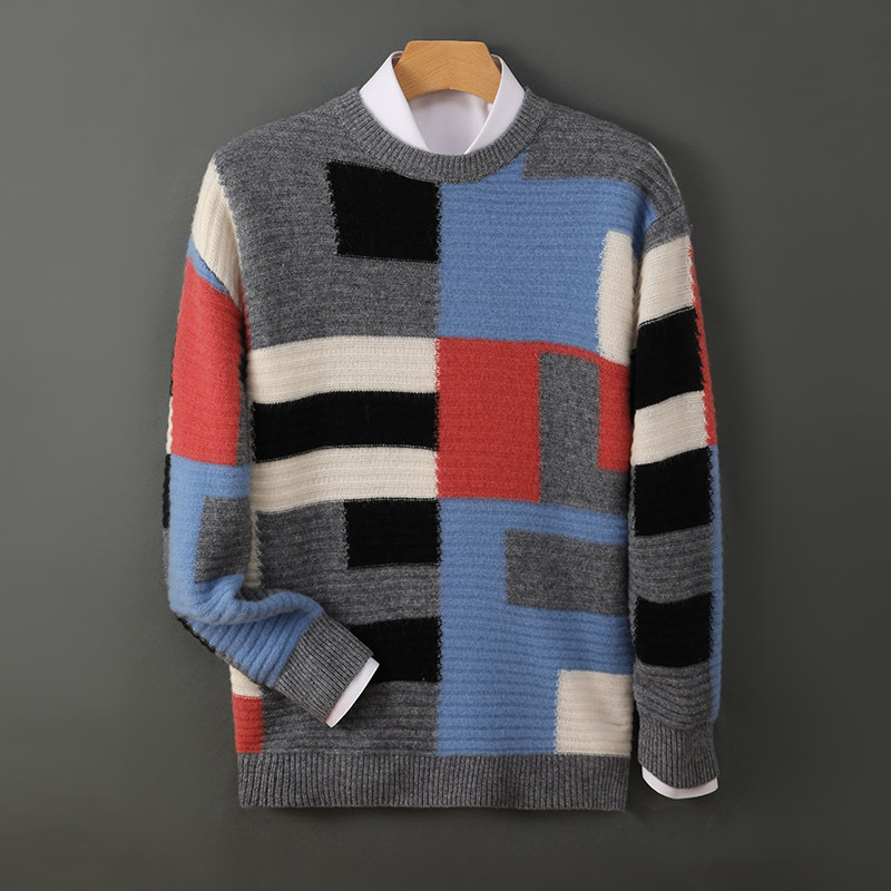 Cashmere Sweater Men's Loose Round Neck Multicolor - Image 7