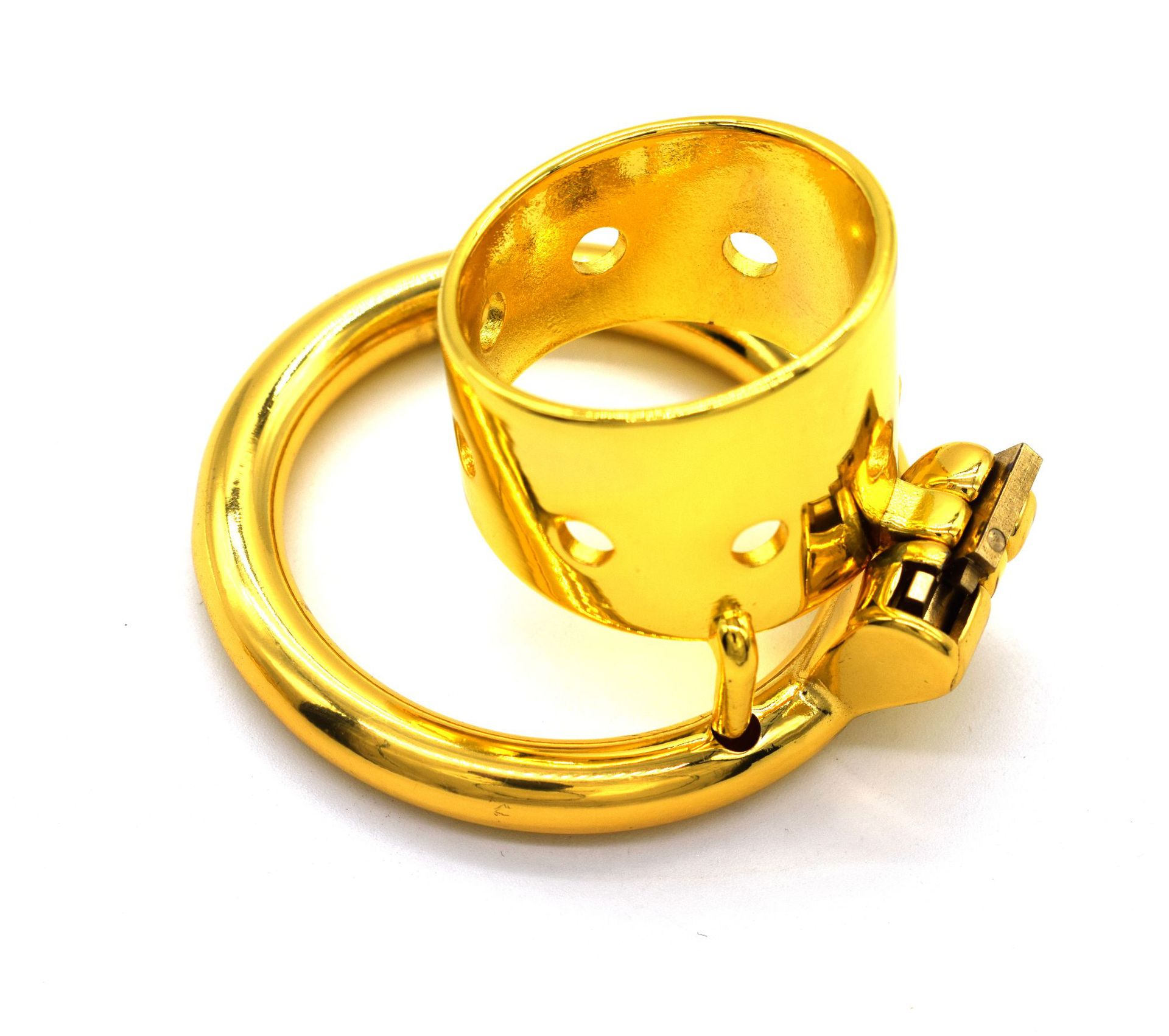 Stainless Steel Gold-plated Straight Eight-hole Chastity Lock 15