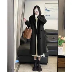Socialite Style Matcha Green Woolen Coat For Women - Black - View 1