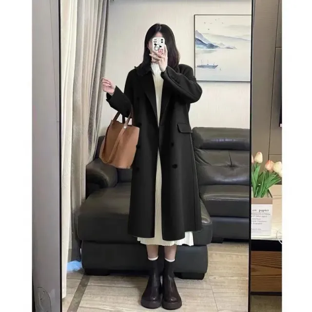 Socialite Style Matcha Green Woolen Coat For Women Black - Shop at LoveMi