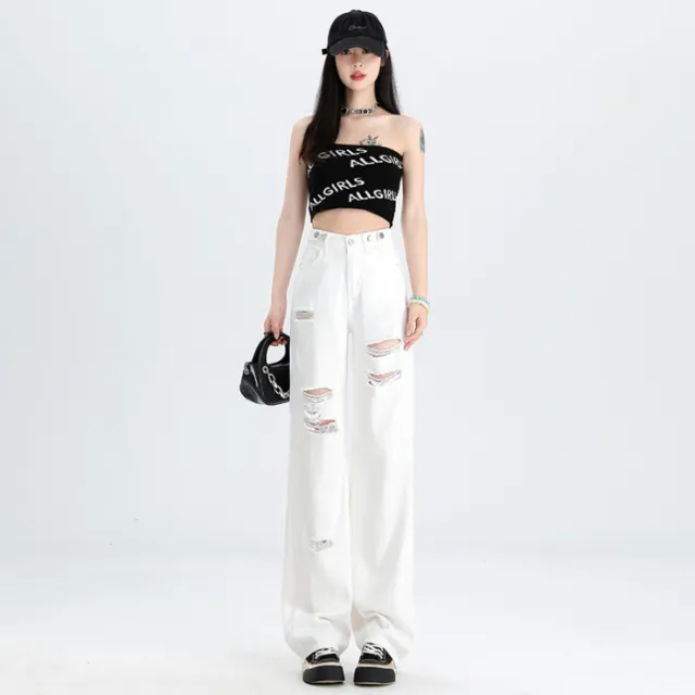 New Slimming High Waist Denim Pants All matching Slim Fit Straight White Cropped Pants - Shop at LoveMi