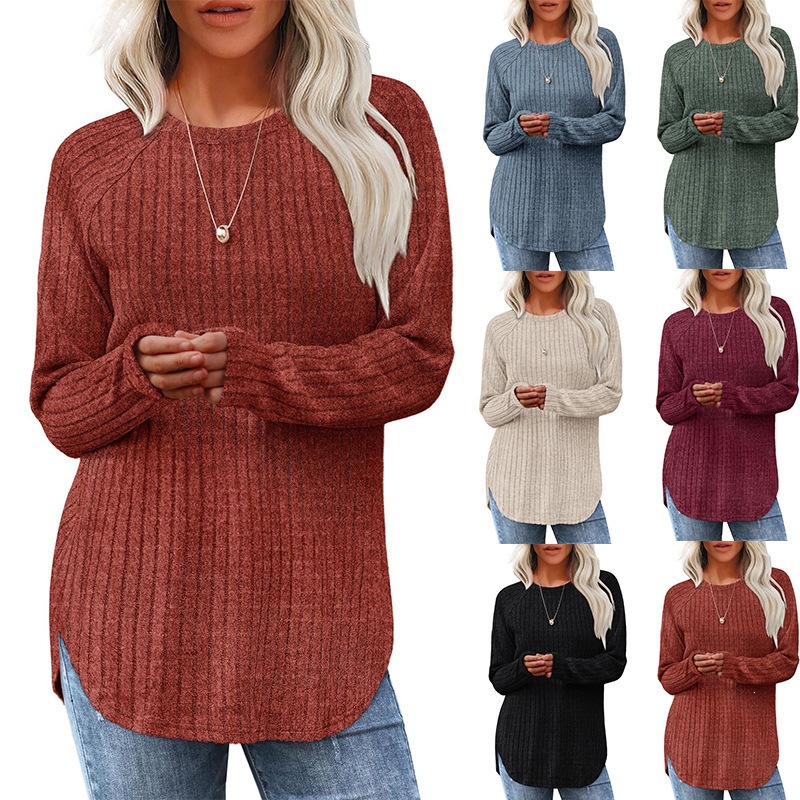 Loose-fitting Round-neck Top With A High-low Curved Hem