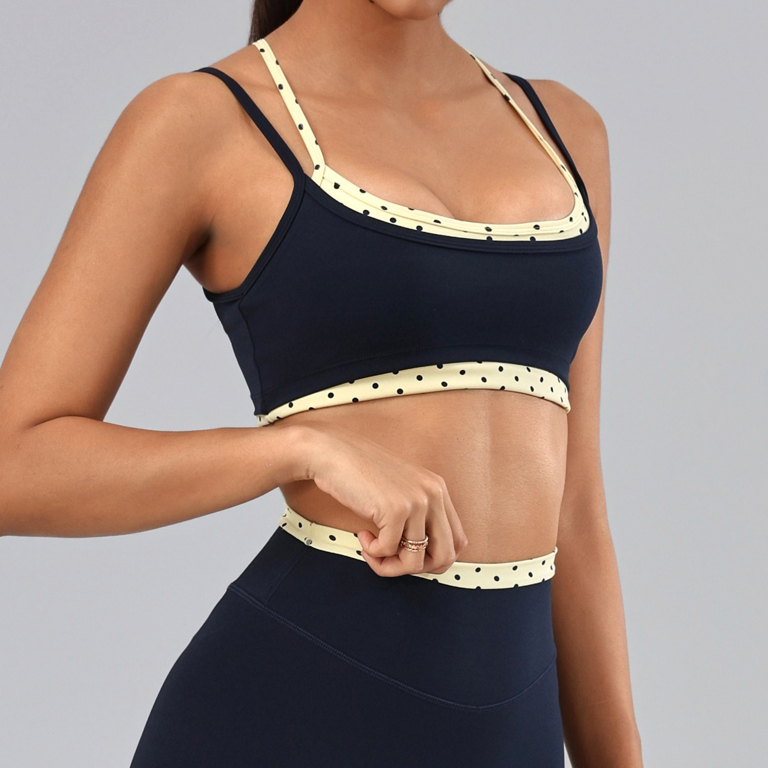 Fake Two-piece Double-layer Thin-strap Sports Bra Dark Blue S