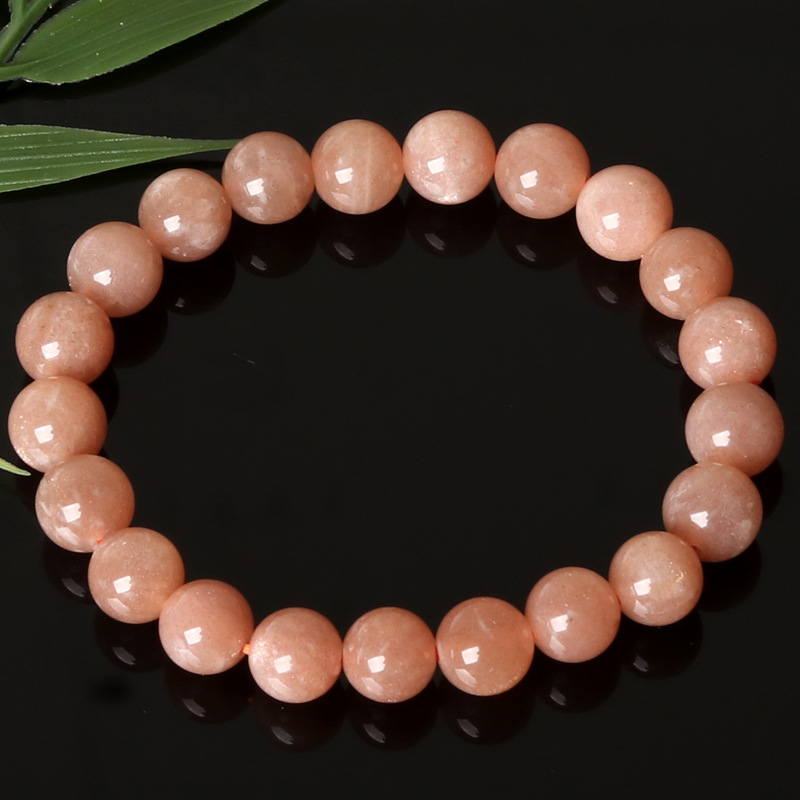 Natural Orange Moonstone Round Bead Bracelet