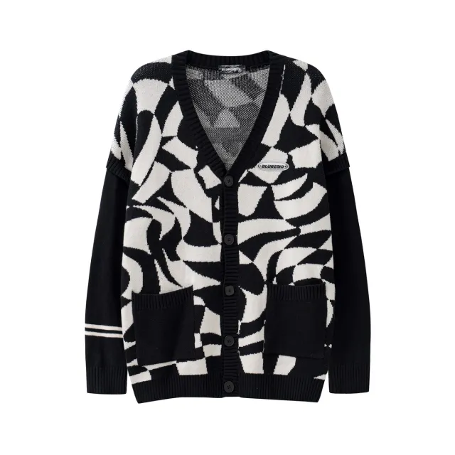 Fashion Design Sense V neck Single Breasted Loose Cardigan Sweater Black - Shop at LoveMi