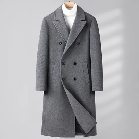 Autumn and Winter Woolen Coat Overknee Long Double Breasted