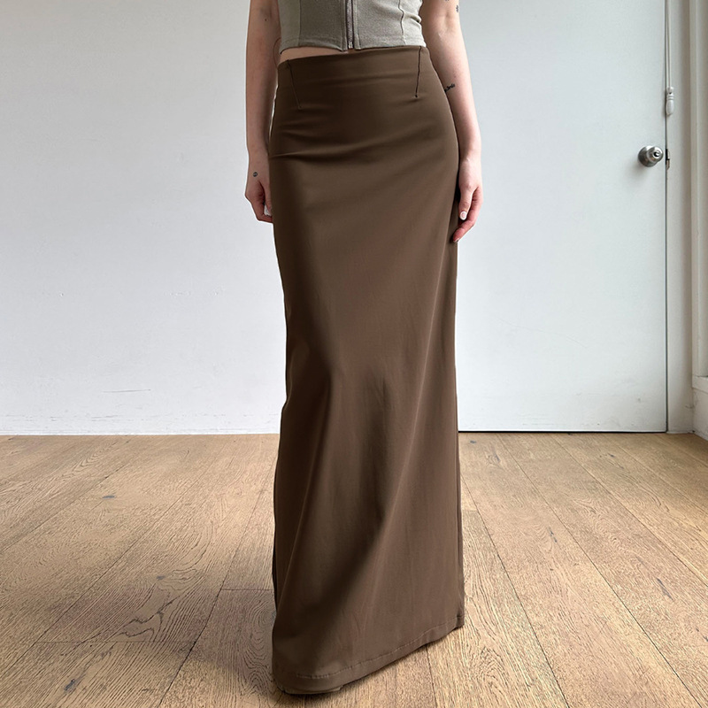 Knitted Slim-fit Solid-color One-piece Slit Midi Skirt