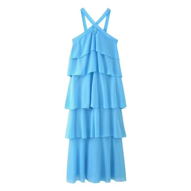 Decorative Chiffon Sling Dress Women Blue - Shop at LoveMi