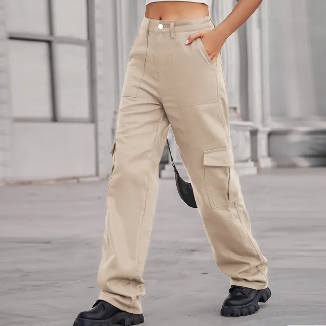 Denim Semi elastic Design Personality All match Female New Light Khaki - Shop at LoveMi