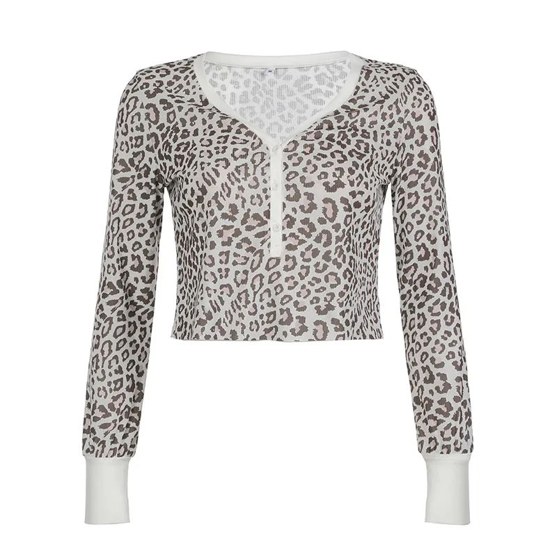 European And American Style Leopard Print Loose-fitting V-neck Top - White