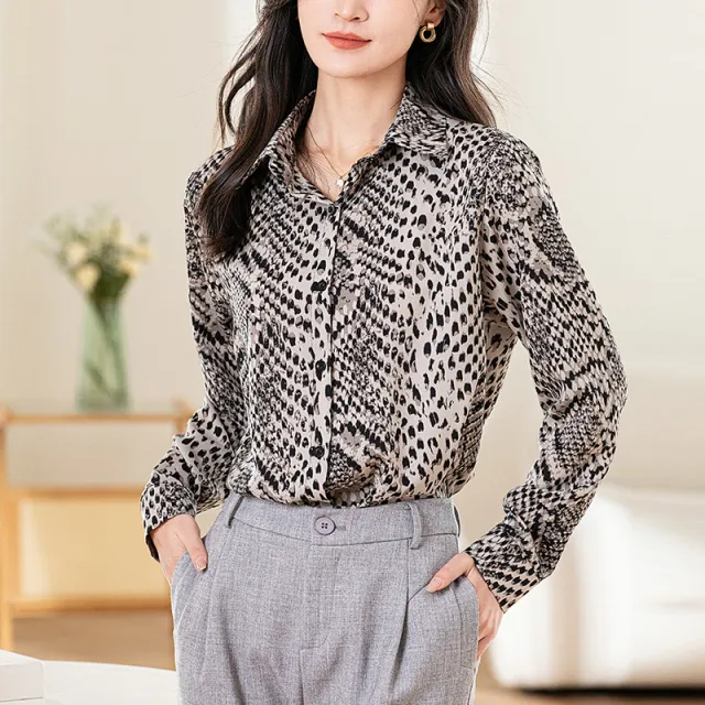 Design Sense Niche Long Sleeve Non ironing Draping Vertical And Smooth Printed Top Shirt 6900 Color - Shop at LoveMi