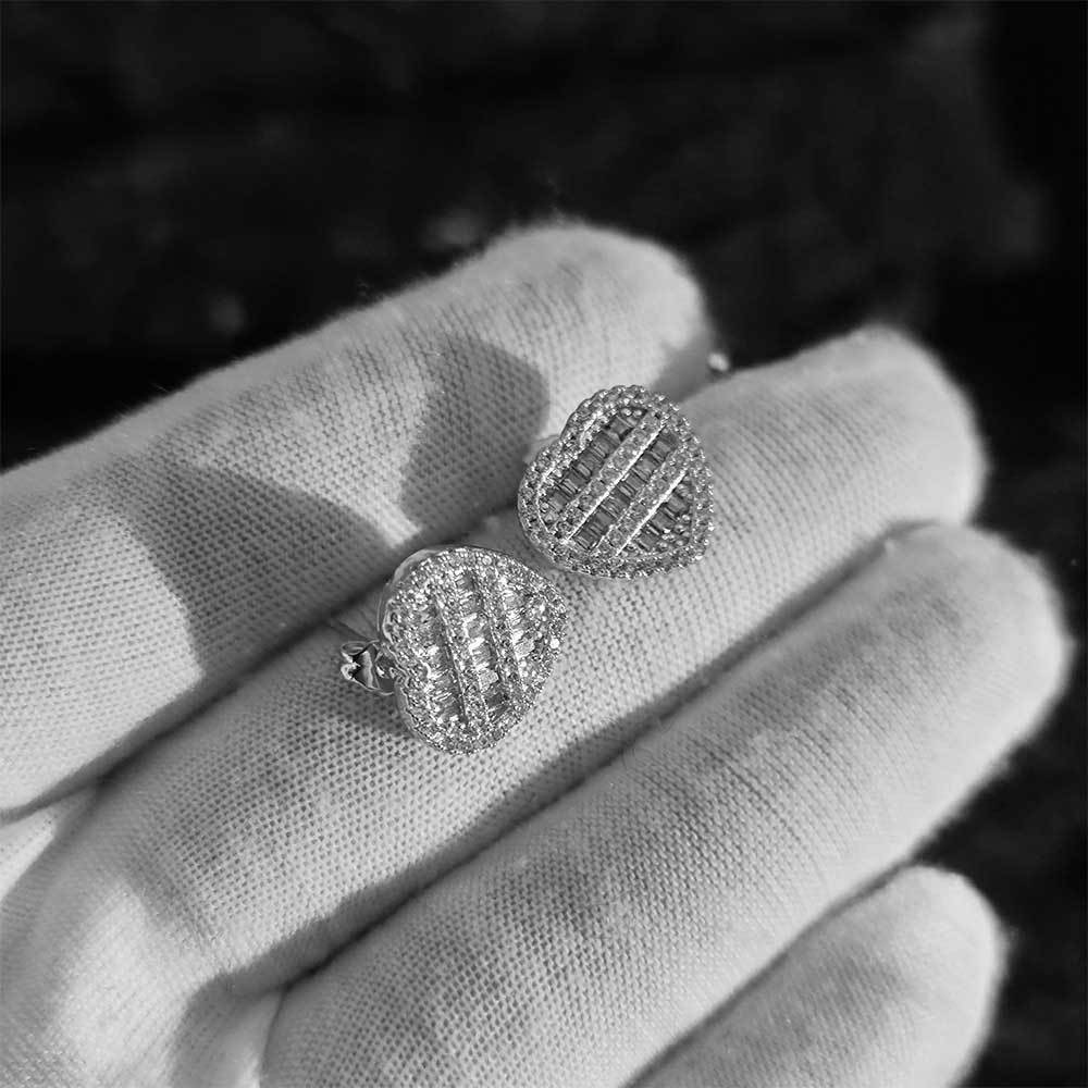 Hip Hop Square And Round Mix Inlaid Zircon Love Heart Stud Earrings