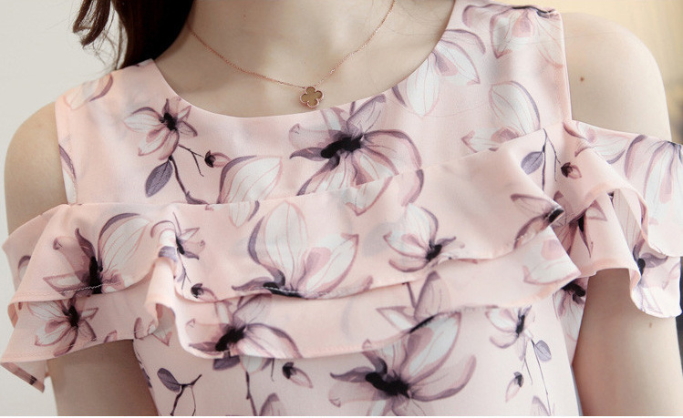 Short-sleeved Chiffon Top Ruffled Off-shoulder Off-shoulder Top For Women