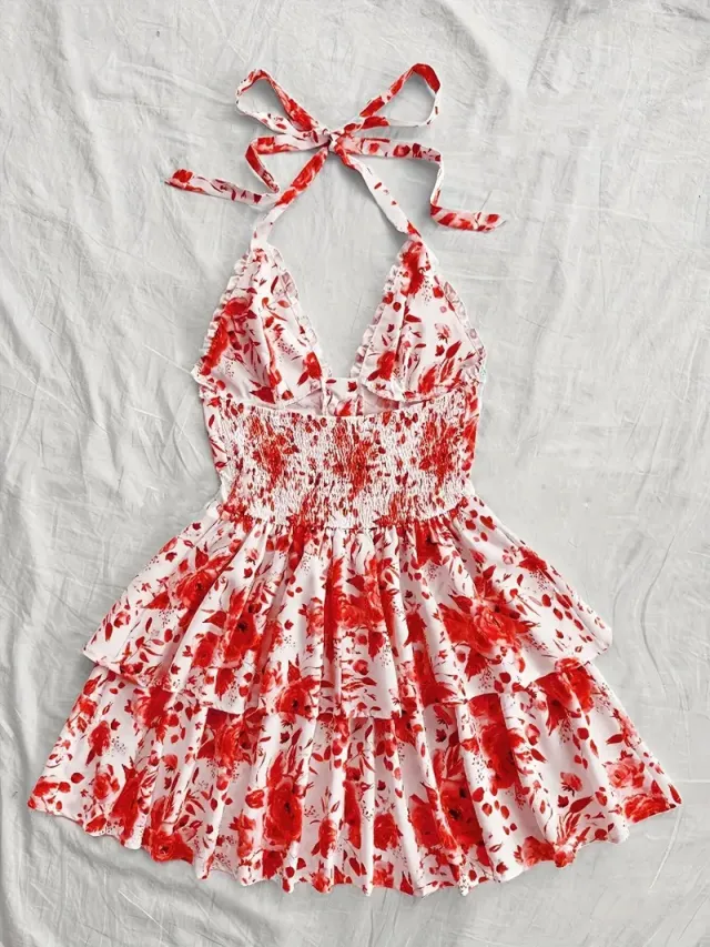 New SpringSummer European And American style Camisole Top And Audrey Hepburn inspired Designer Floral Dress Red - Shop at LoveMi