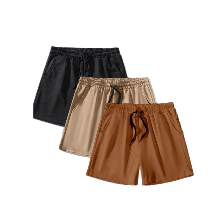 3-piece Men's Solid Color Drawstring Micro-elastic Shorts