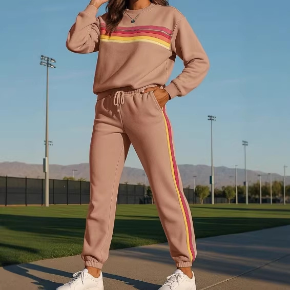 Fashionable Casual Color-block Striped Top And Loose Pants Set