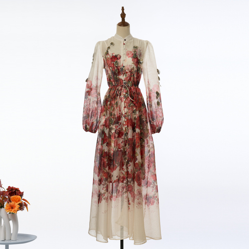 Heavy-Work Embroidered Hanging Flower Long Dress