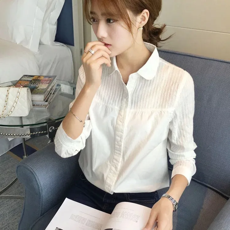 Summer Korean Style Company Business Wear Blouse - Round Neck Long Sleeve