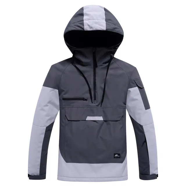 Contrast Color Windproof Water Breathable Couple Ski Hoodie Dark Gray - Shop at LoveMi