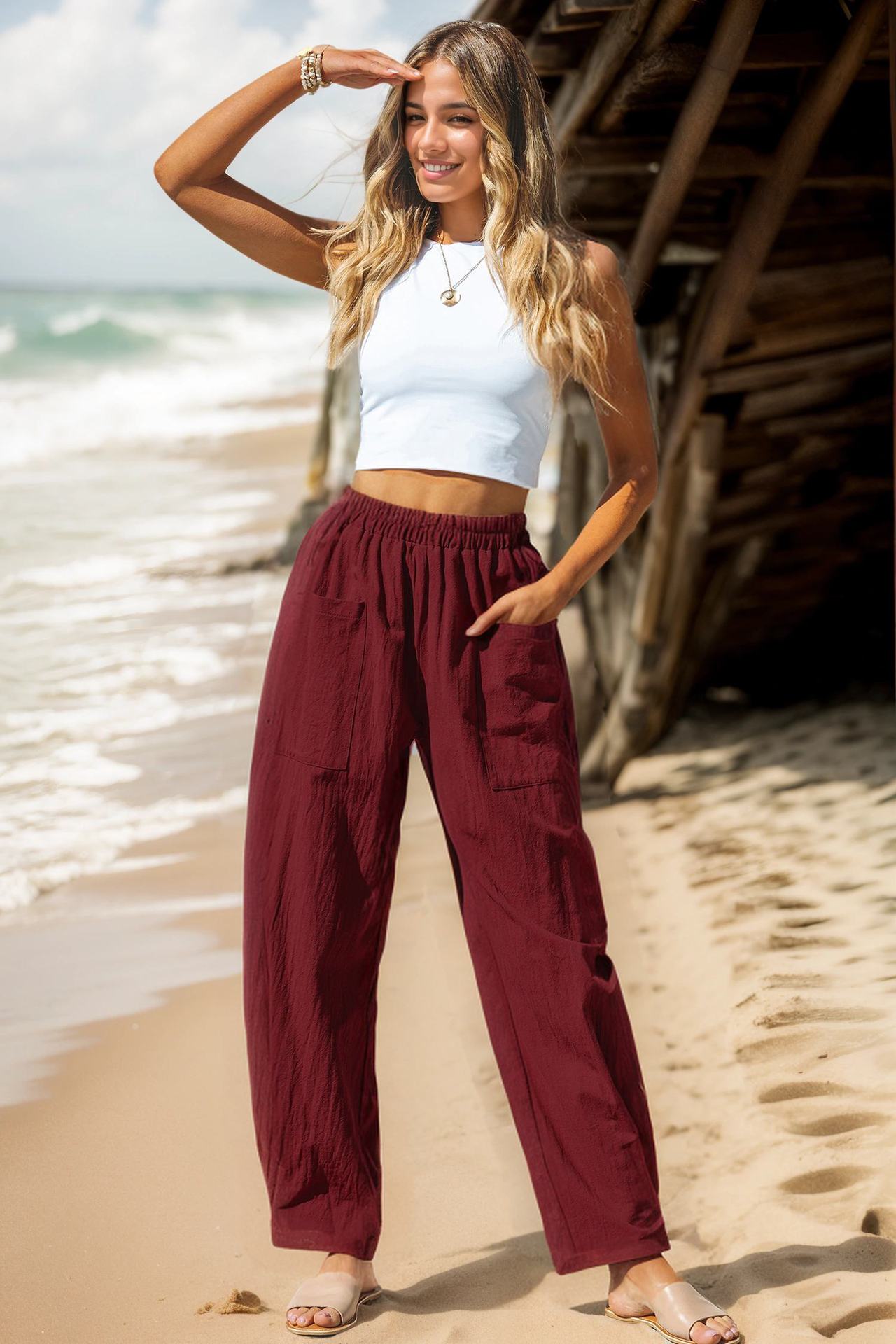 Women's Cotton And Linen Casual Pants Vacation Style - Picture 13 of 13