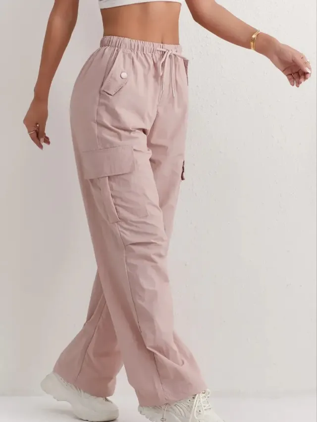 High Waist Drooping Quick drying Leisure Wide Leg Track Pants Pink - Shop at LoveMi