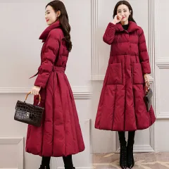 Women's Cotton-padded Clothes Mid-length Loose Bf Down Cotton Jacket Coat - Wine - View 1