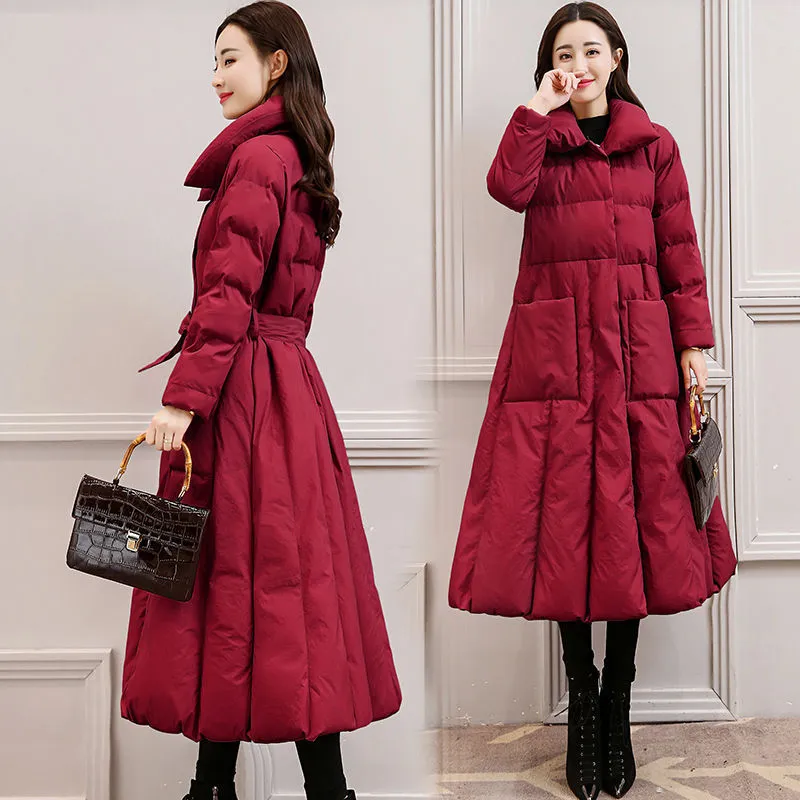 Women's Cotton-padded Clothes Mid-length Loose Bf Down Cotton Jacket Coat - Wine