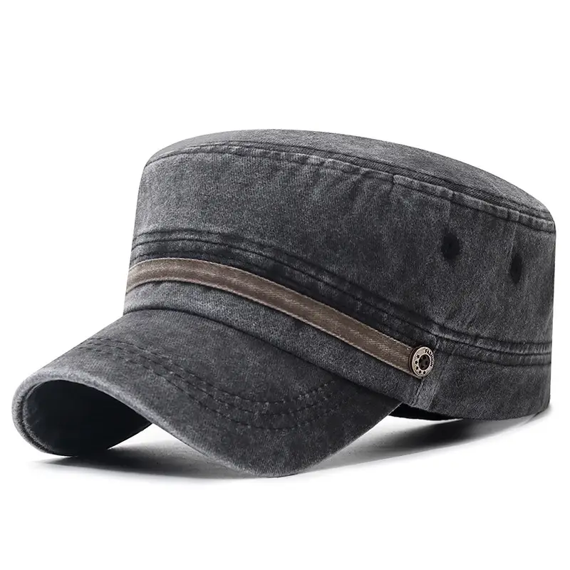Washed Distressed Flat Crown Hat Breathable Sun Protection Outdoor Cap For Men