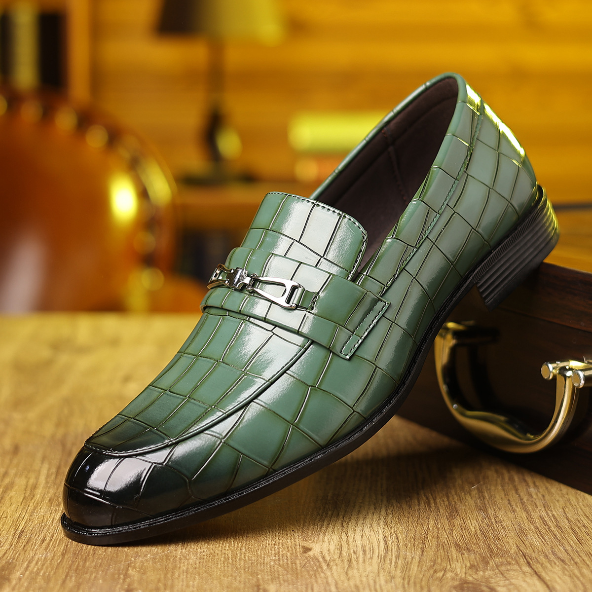 Casual Plaid Pointed-Toe Business Leather Shoes