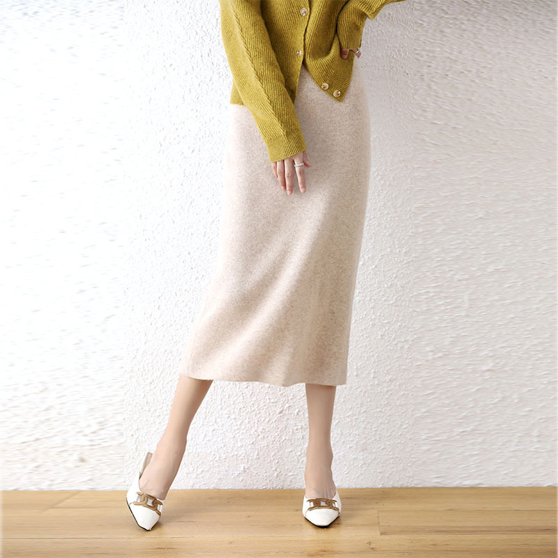 Women's Autumn And Winter Commuting Fashion Solid Color Dress Casual Temperament Sheath Skirt Milk Camel - Shop at LoveMi