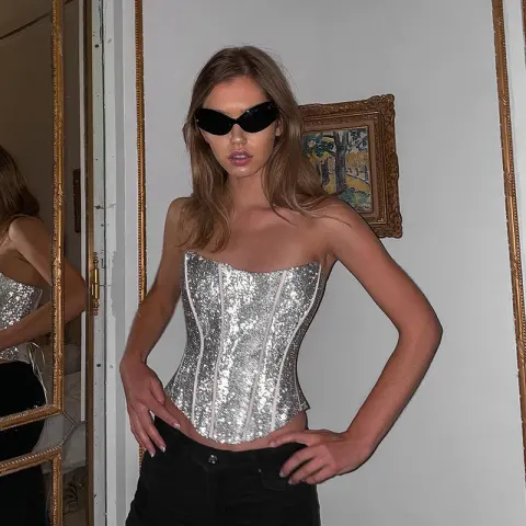 Women's Tubular Corset Tube Top Shiny Slimming Bandage Back
