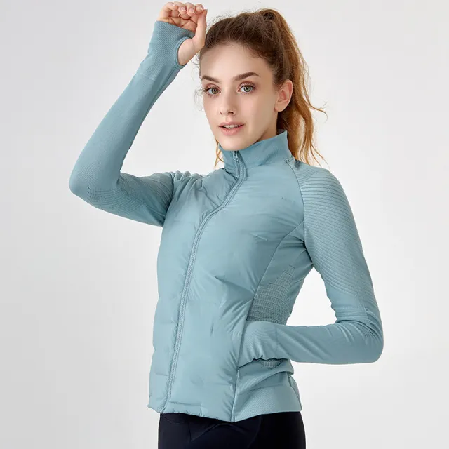 Lightweight White Goose Down Yoga Clothes Long Sleeve Season Cycling Jacket Outdoor Workout Top Haze Blue - Shop at LoveMi