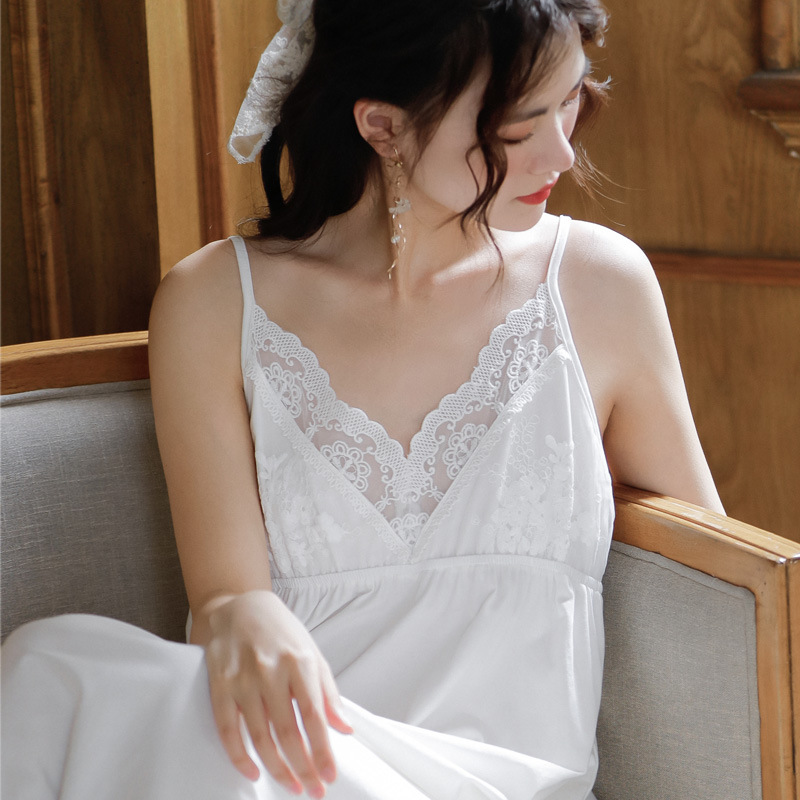 Slip Nightdress Women's Summer Cotton Palace Style Sexy Dress Lace