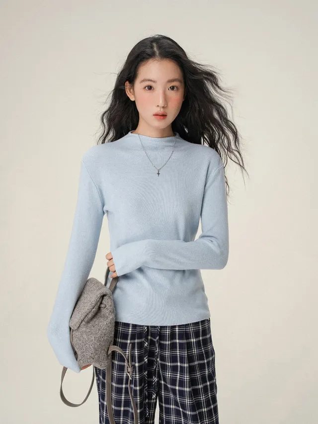 Women's Semi high Neck Sweater Top Blue - Shop at LoveMi