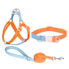 Polyester Ribbon Dog Collar Pet Hand Holding Rope - 3Pcs Set Orange Blue - View 1