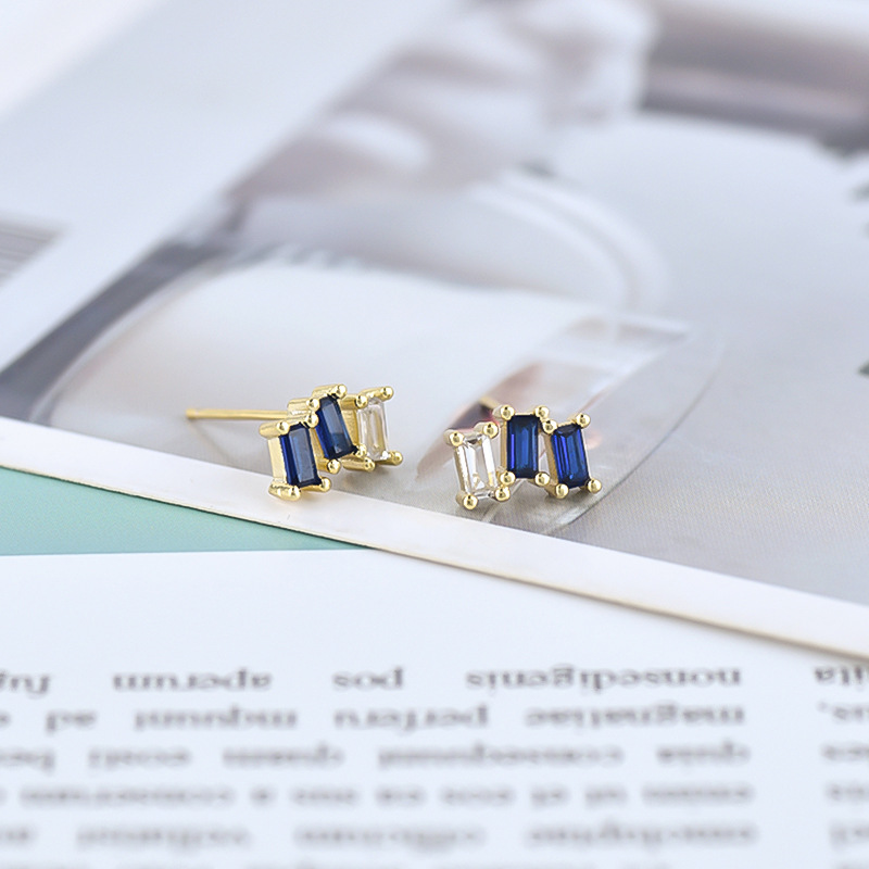 Mixed Color Zircon Stud Earrings Women's Fashion Square