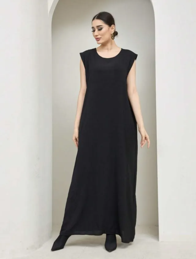 Breathable And Skin friendly Solid Color Loose Vest Dress Black - Shop at LoveMi