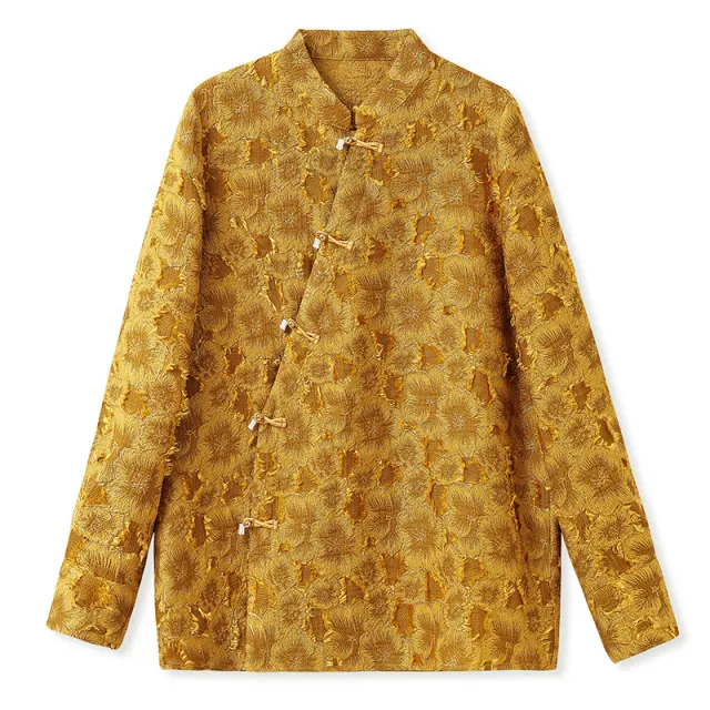 New Diagonal Buckle Design Sense Loose Show Temperament Shirt Yellow - Shop at LoveMi