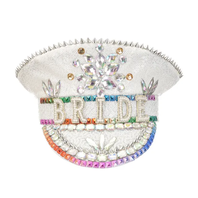 Party Rhinestone Bridal Letter Bride Hat White - Shop at LoveMi