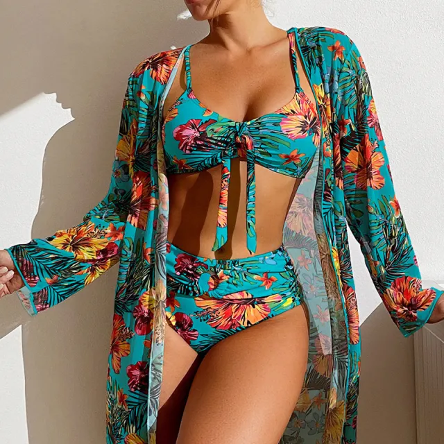 Women's Long Blouse Split Bikini Plus Size Suit Green - Shop at LoveMi